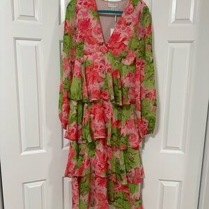 Floral Maxi Dress in Pink and Green